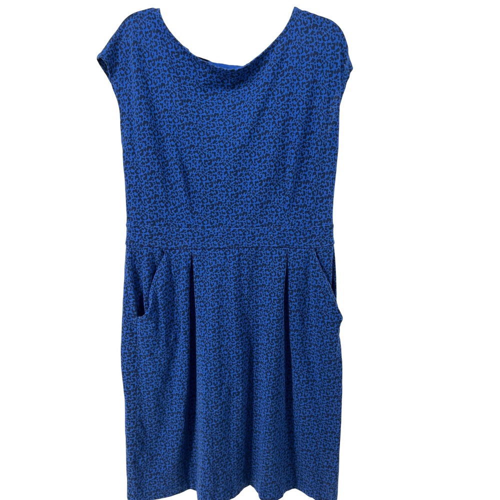 Boden Blue Leopard Print Cotton Jersey Pockets Shift‎ Dress J0849 US 12 UK 16R